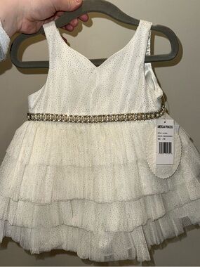 American Princess Dress with Gold Sparkle and Pearl Trim